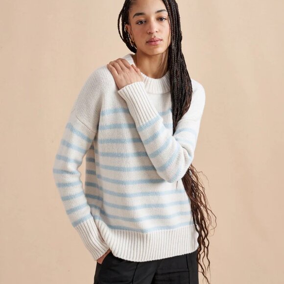 La Ligne Sweaters - La Ligne Marin Striped Wool and Cashmere Sweater Cream and Periwinkle Size S